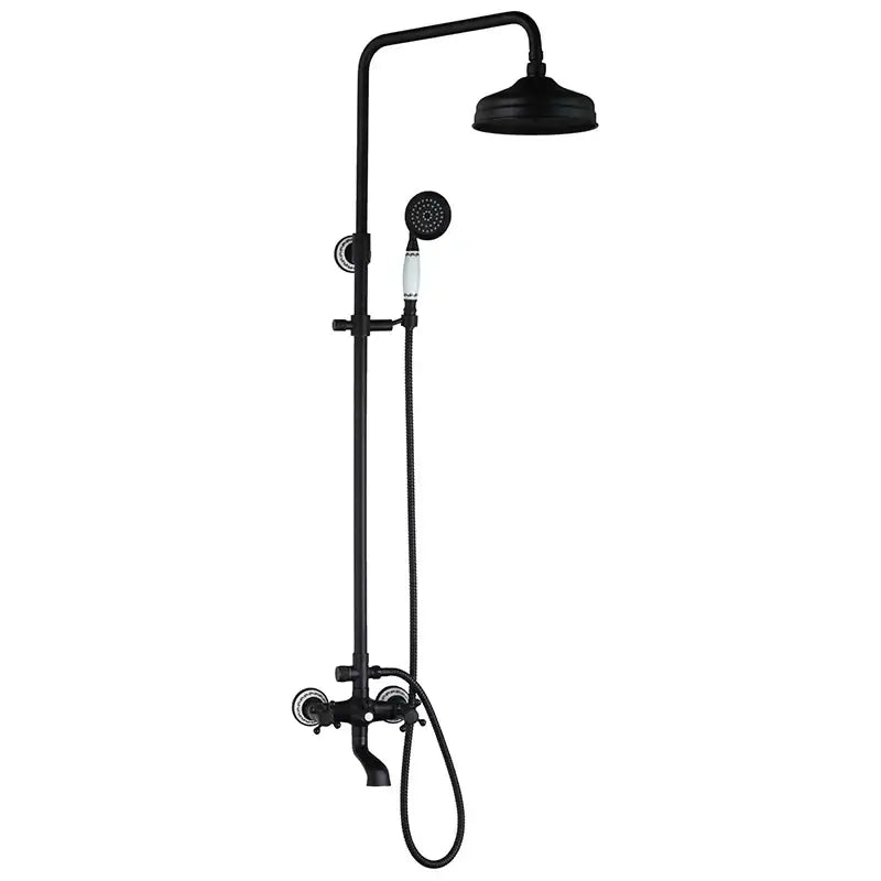 Vintage matte black shower faucet set bathroom rainfall head