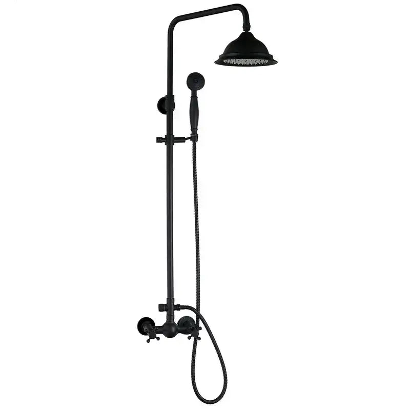 Vintage matte black shower faucet set bathroom rainfall head