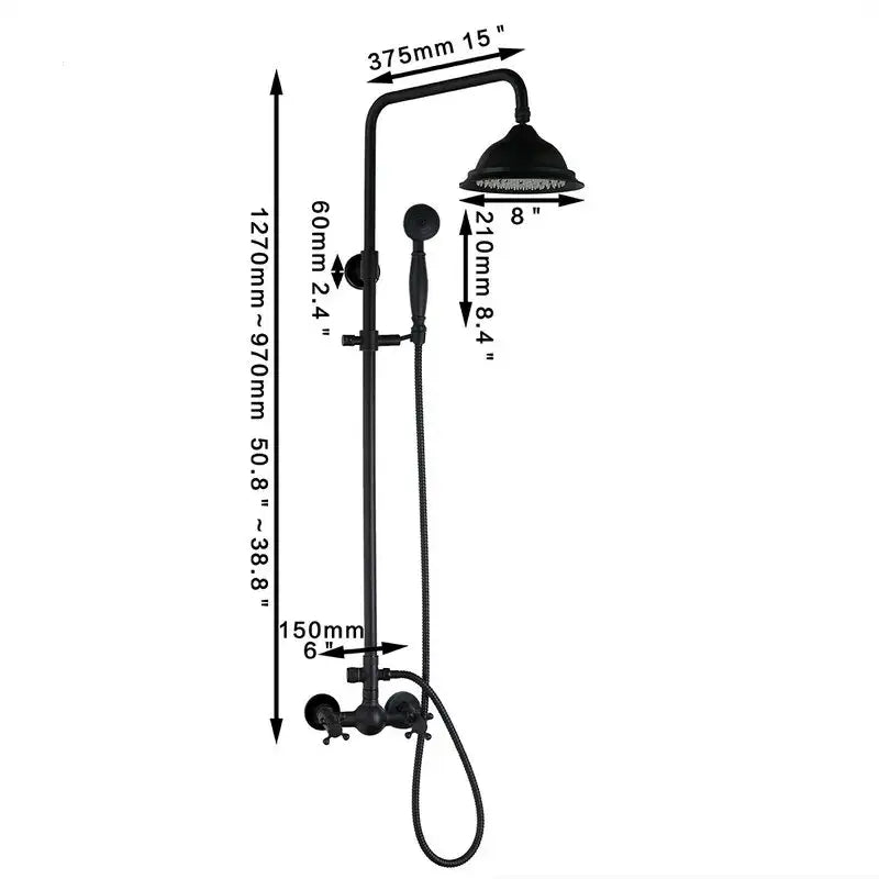 Vintage matte black shower faucet set bathroom rainfall head