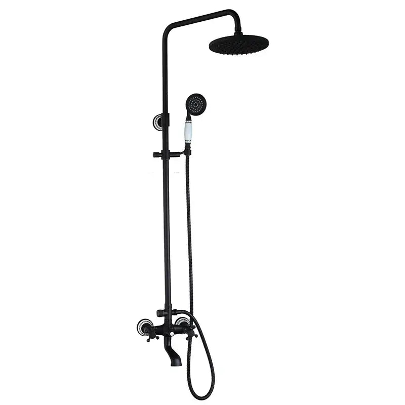 Vintage matte black shower faucet set bathroom rainfall head