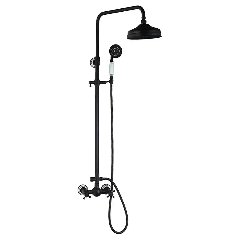 Vintage matte black shower faucet set bathroom rainfall head