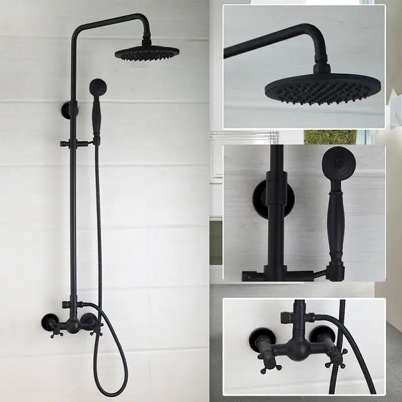Vintage matte black shower faucet set bathroom rainfall head