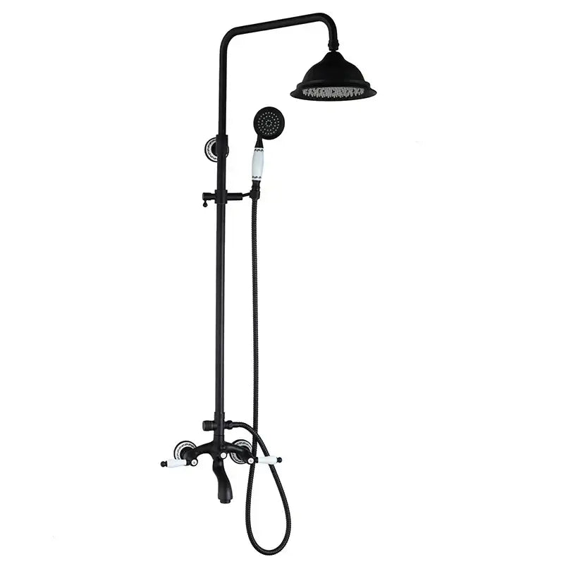 Vintage matte black shower faucet set bathroom rainfall head