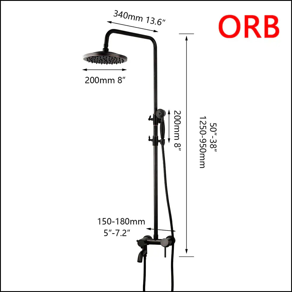 Vintage matte black shower faucet set bathroom rainfall head