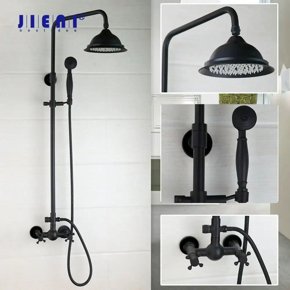 Vintage matte black shower faucet set bathroom rainfall head