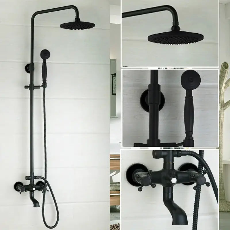 Vintage matte black shower faucet set bathroom rainfall head