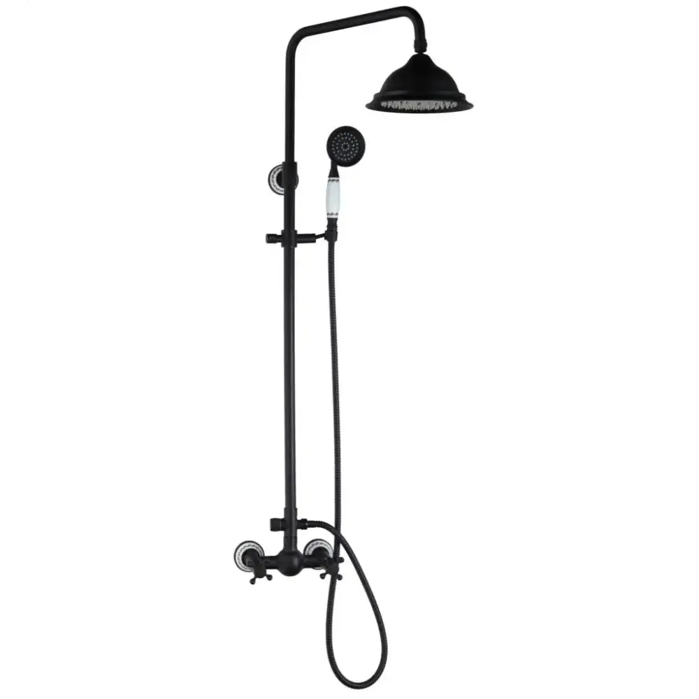 Vintage matte black shower faucet set bathroom rainfall head