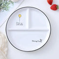 Illustrated white & black round grid plate dining room ceramic dish
