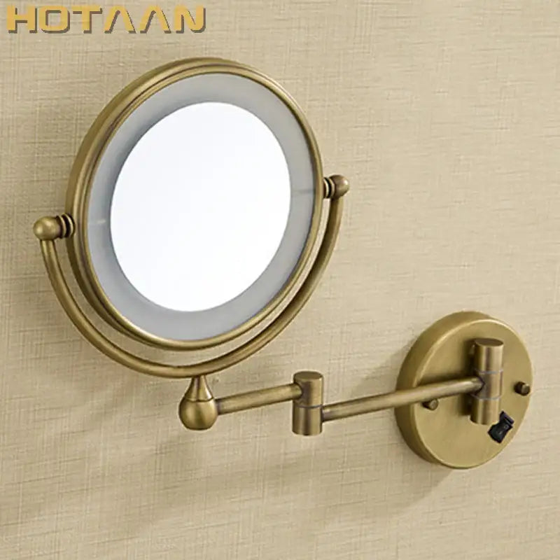Brass round led light makeup mirror bedroom wall mounted 3x magnification