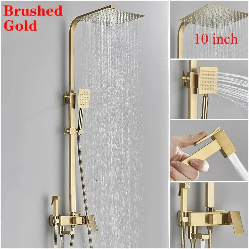 Modern gold square rainfall shower faucet set bathroom handshower