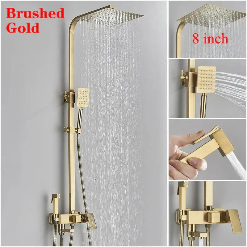 Modern gold square rainfall shower faucet set bathroom handshower