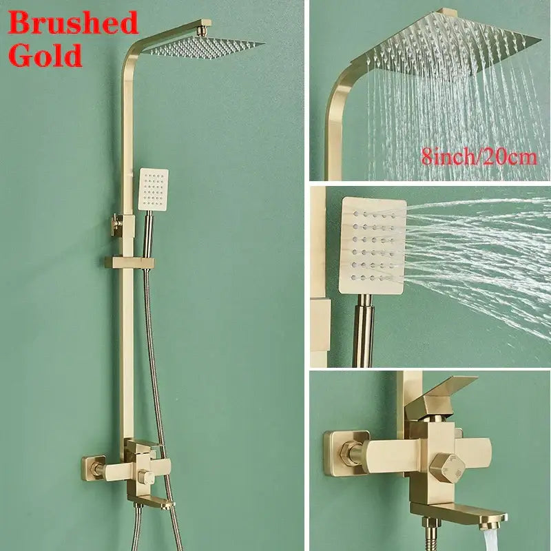 Modern gold square rainfall shower faucet set bathroom handshower