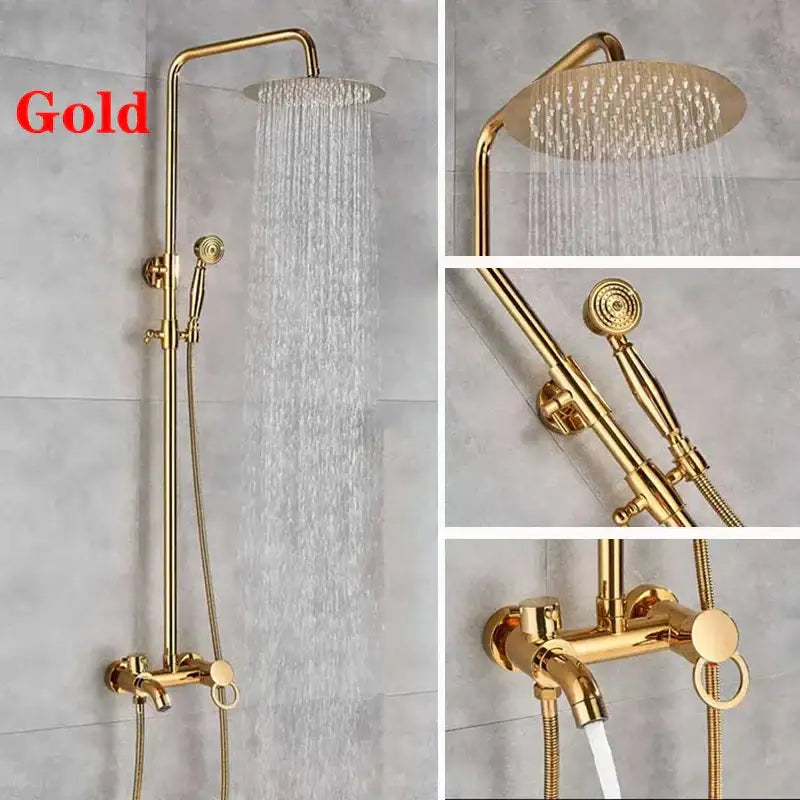 Modern gold square rainfall shower faucet set bathroom handshower