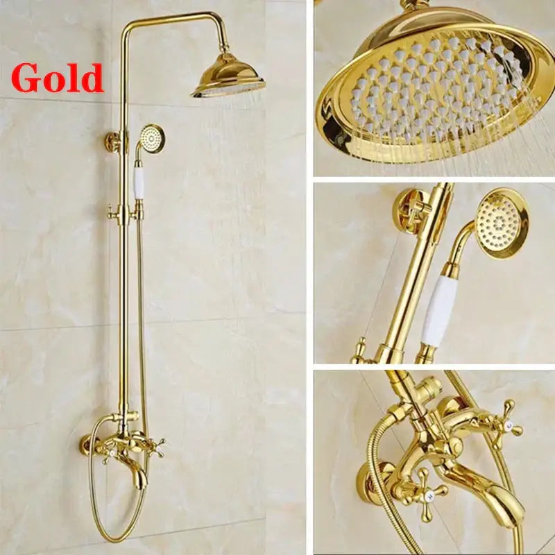 Modern gold square rainfall shower faucet set bathroom handshower