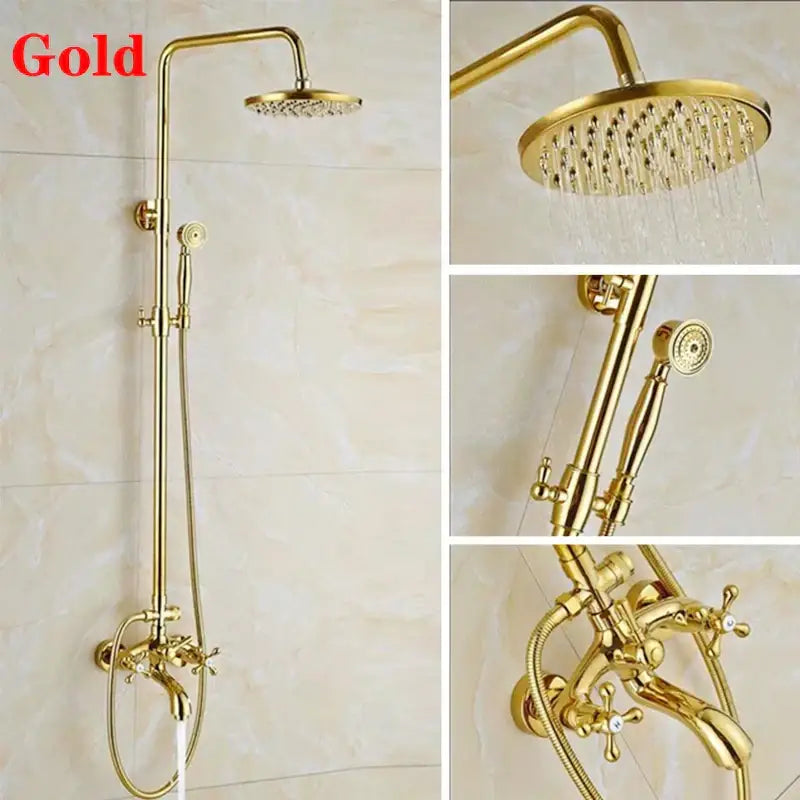 Modern gold square rainfall shower faucet set bathroom handshower