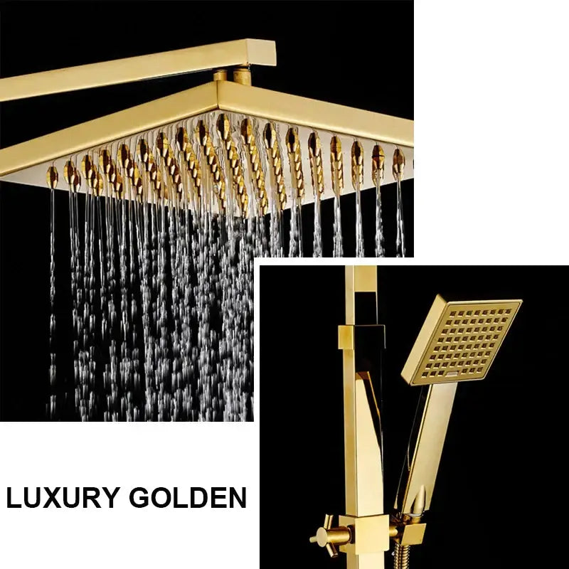 Modern gold square rainfall shower faucet set bathroom handshower
