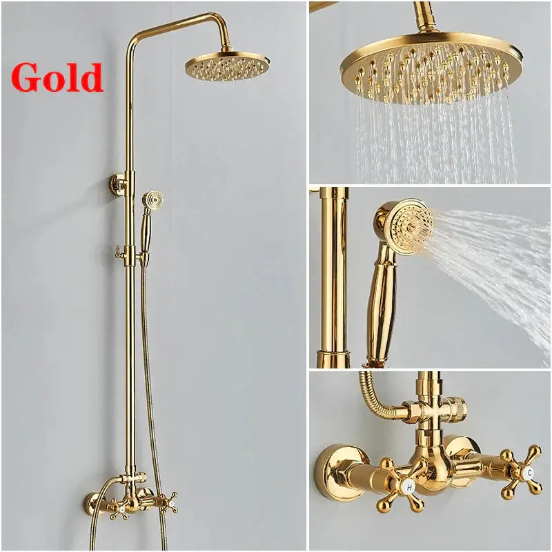 Modern gold square rainfall shower faucet set bathroom handshower
