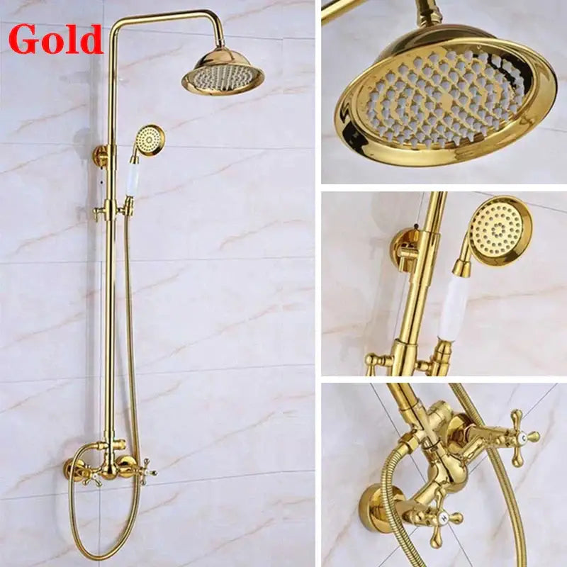 Modern gold square rainfall shower faucet set bathroom handshower