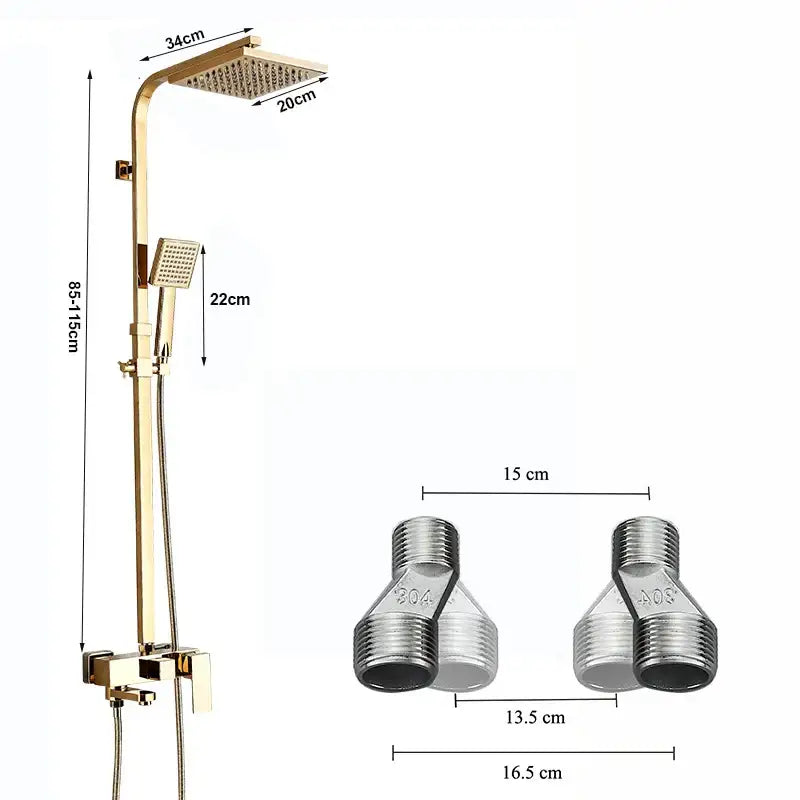 Modern gold square rainfall shower faucet set bathroom handshower