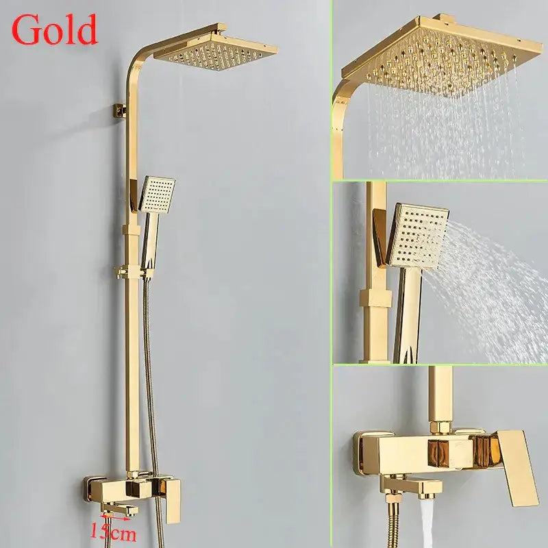 Modern gold square rainfall shower faucet set bathroom handshower