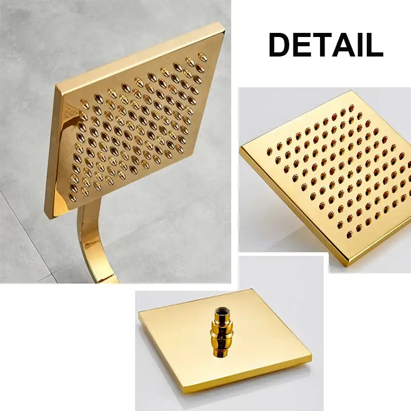 Modern gold square rainfall shower faucet set bathroom handshower