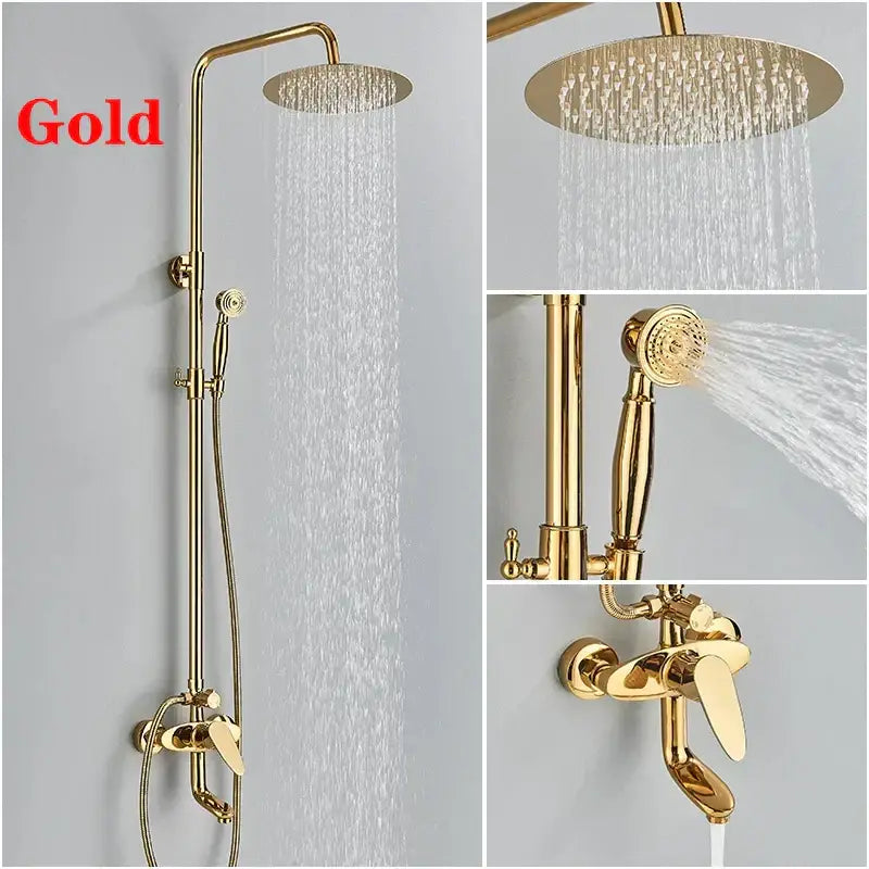 Modern gold square rainfall shower faucet set bathroom handshower