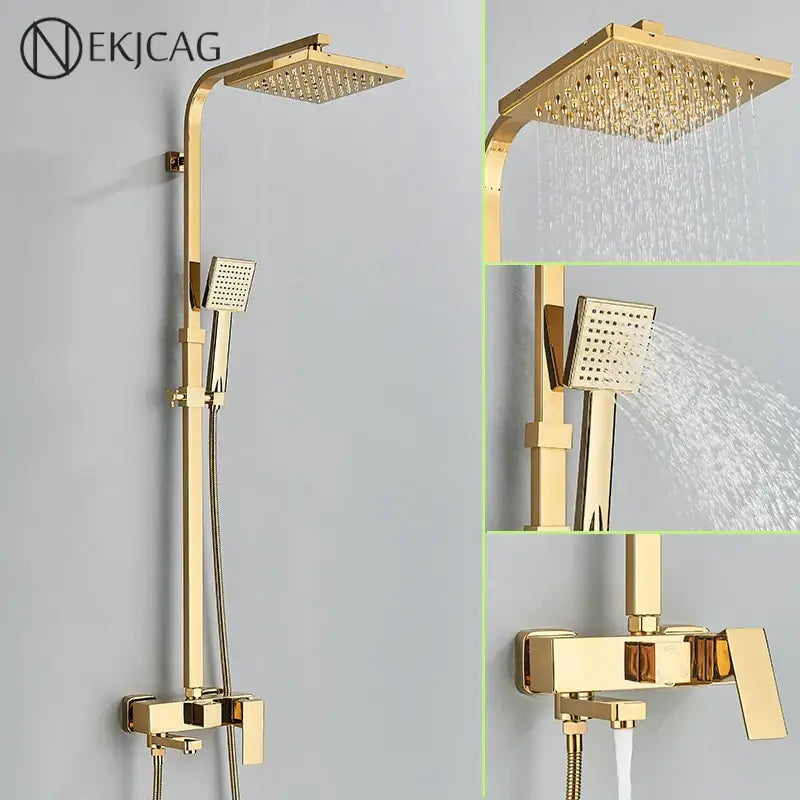 Modern gold square rainfall shower faucet set bathroom handshower