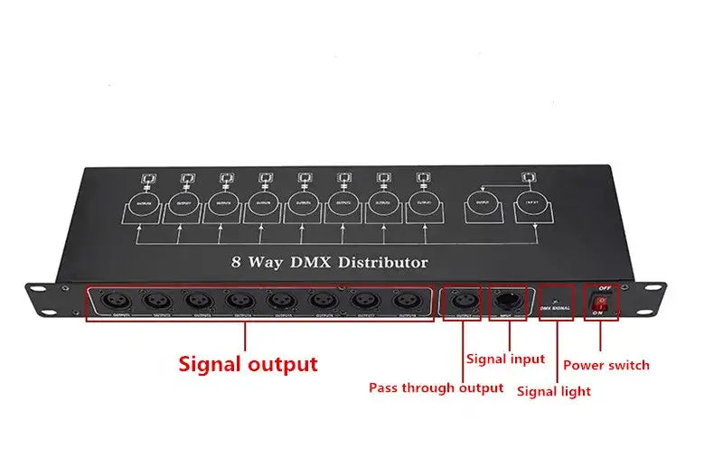 Black metal 8-way dmx512 signal amplifier for stage lighting