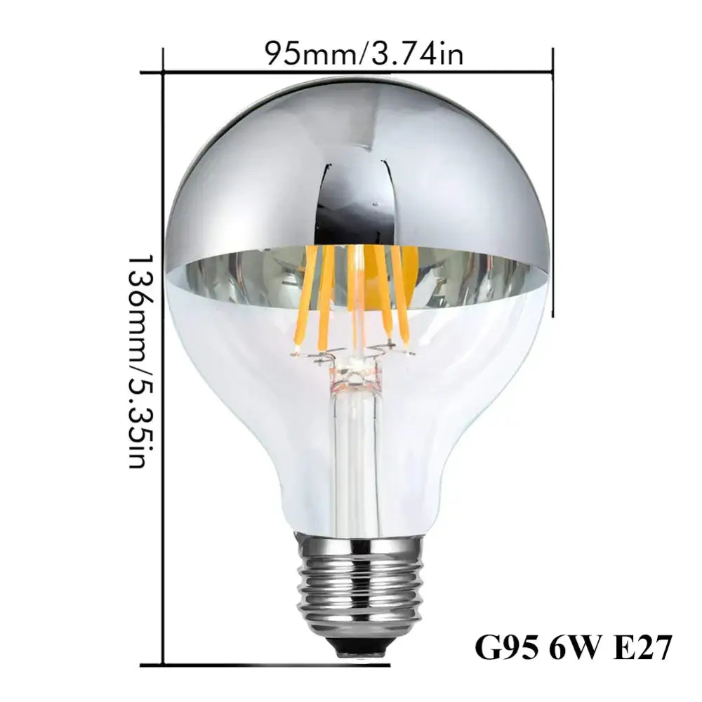 Silver mirror led filament dimmable g45 bulb set dining room 5 pack