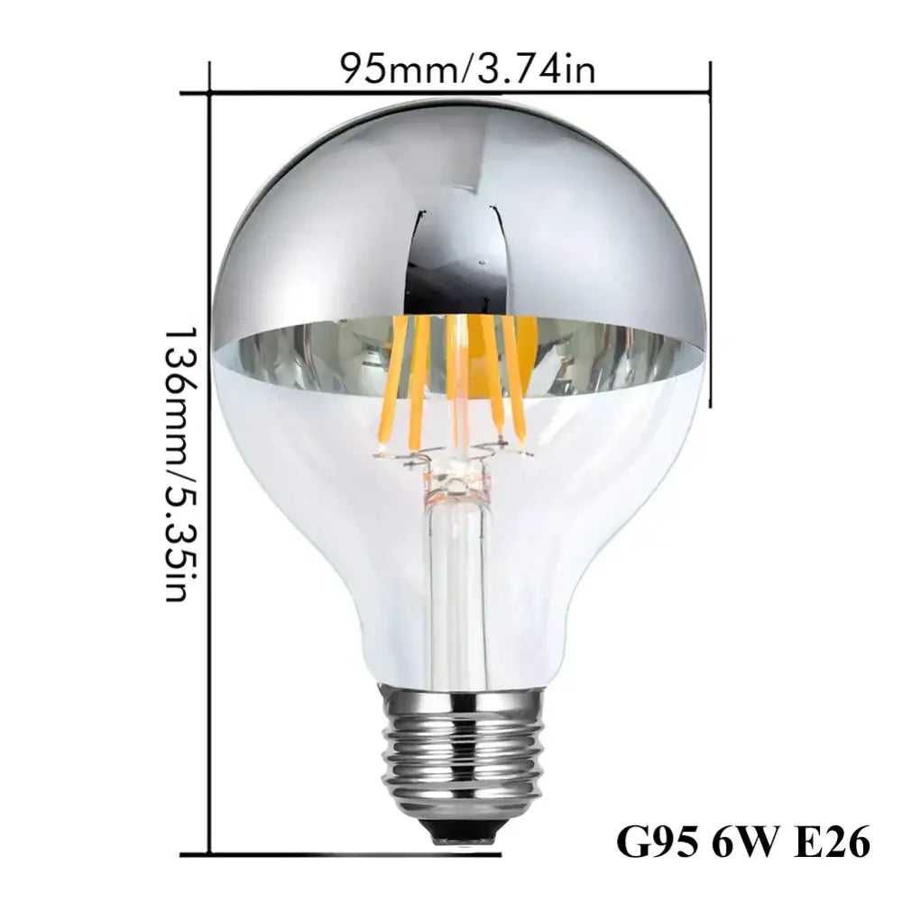 Silver mirror led filament dimmable g45 bulb set dining room 5 pack