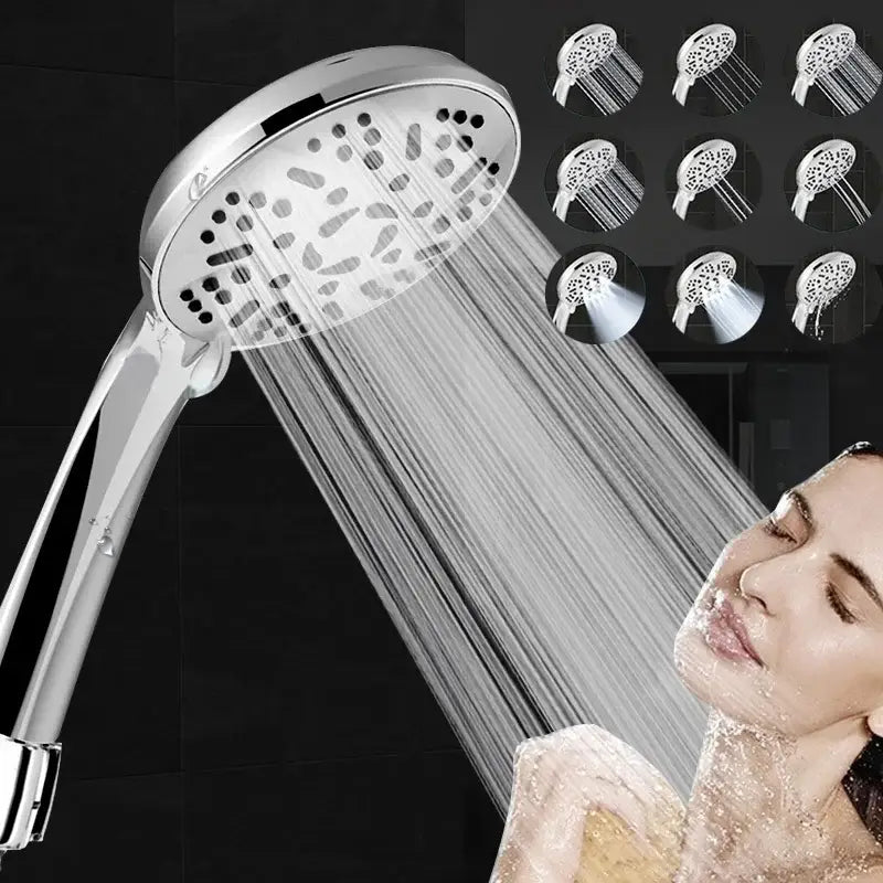 Chrome 9-function high pressure handheld shower head bathroom spray