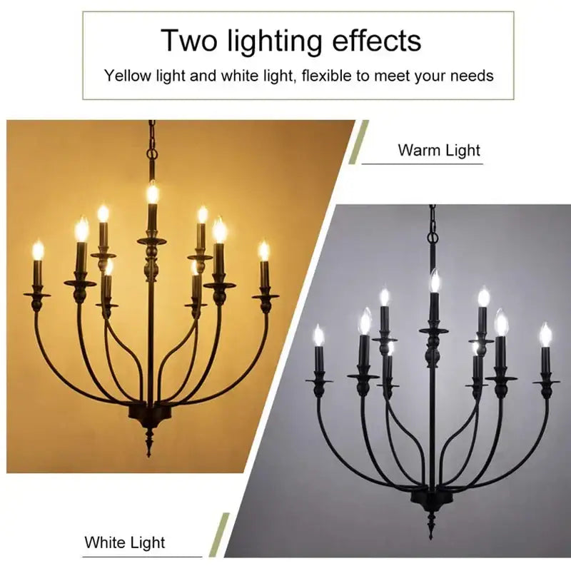 Retro industrial black iron chandelier dining room candle light