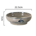 Retro beige ceramic ramen noodle bowl dining room blue fish pattern