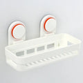 White and orange suction cup bathroom shelf storage rack
