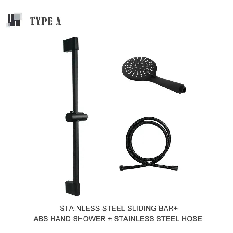 Modern matte black rain shower head with handheld hose – bathroom