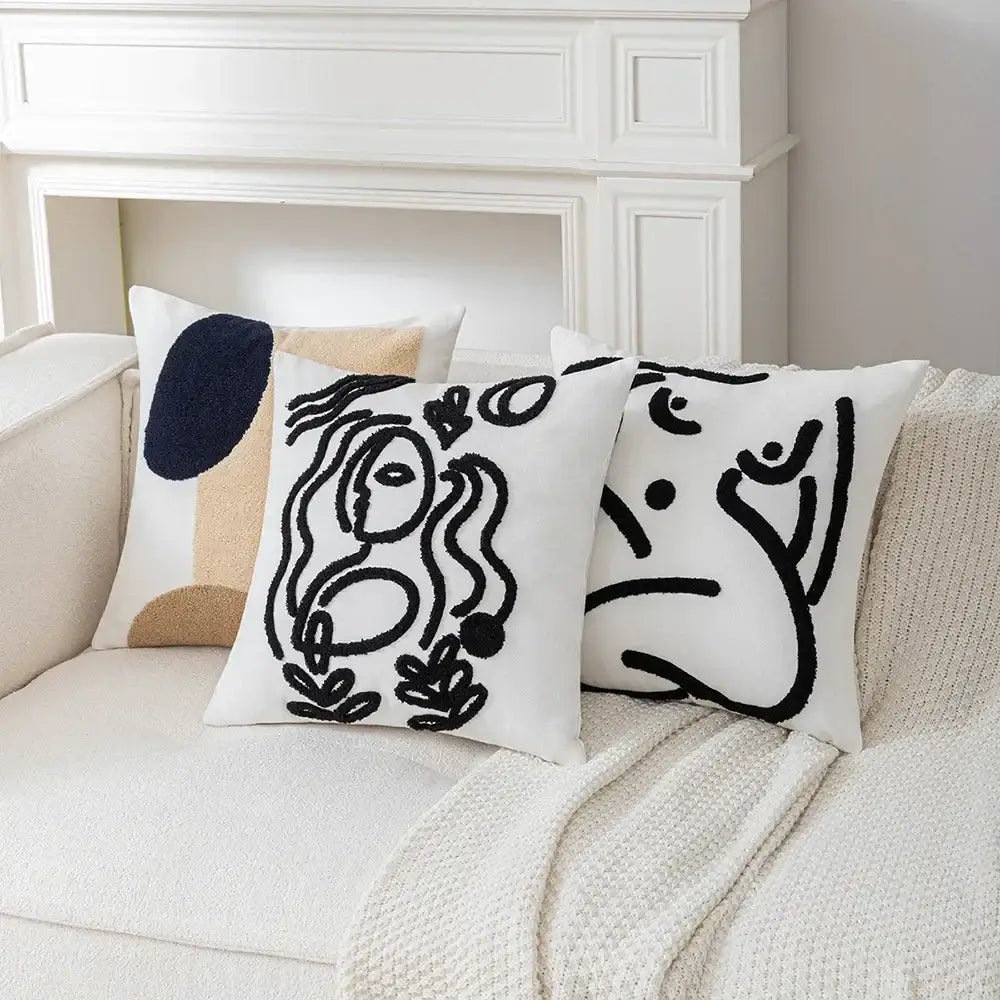 Abstract art line cushion cover white & black living room pillow