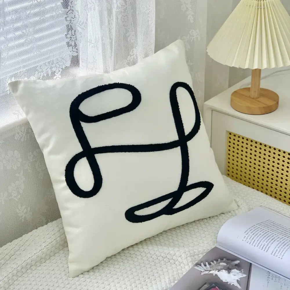 Abstract art line cushion cover white & black living room pillow