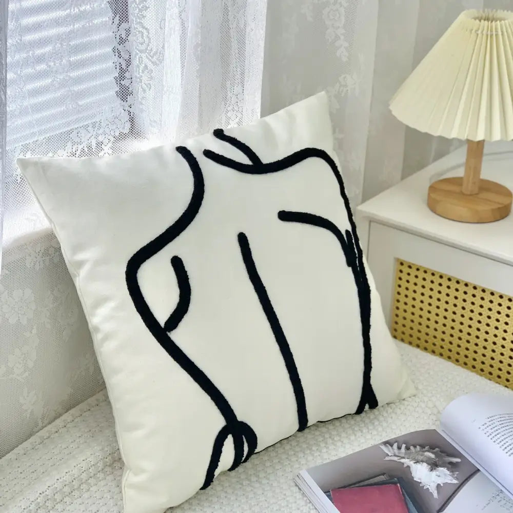 Abstract art line cushion cover white & black living room pillow