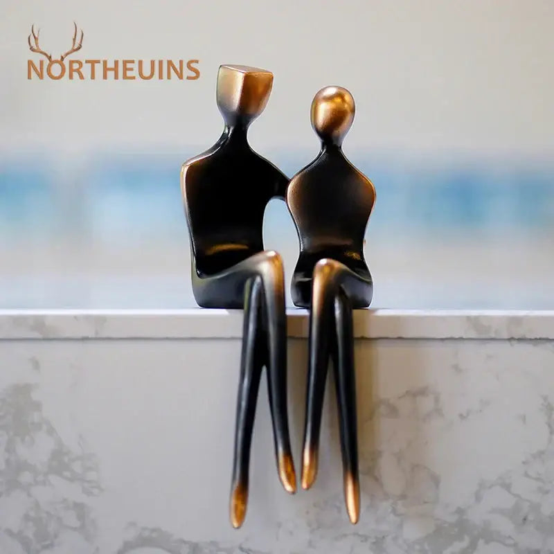 Abstract bronze couple figurine living room art lover decor