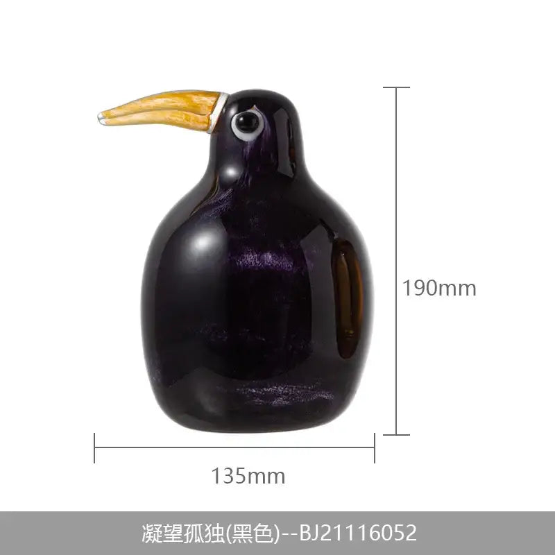Abstract amber & black glass bird sculpture living room decor