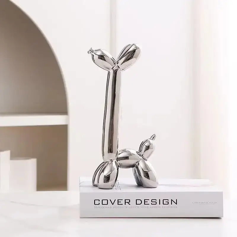 Modern metallic ceramic balloon dog living room sculpture