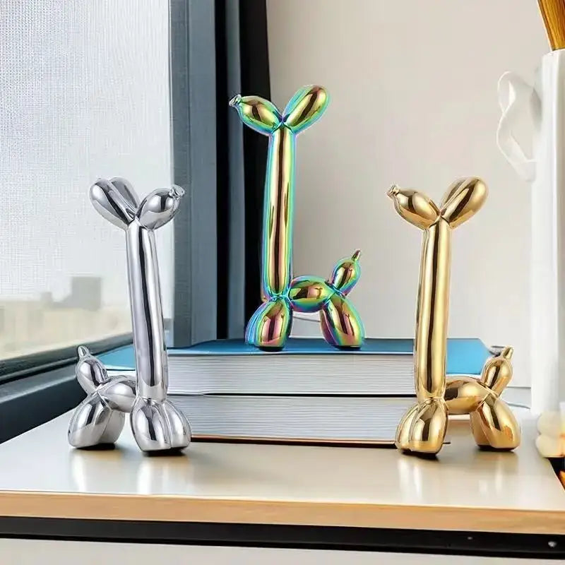 Modern metallic ceramic balloon dog living room sculpture