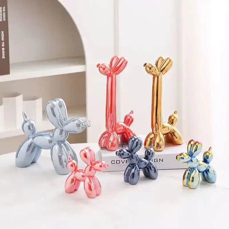 Modern metallic ceramic balloon dog living room sculpture