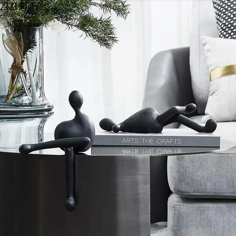 Minimalist black abstract characters resin statues living room decor