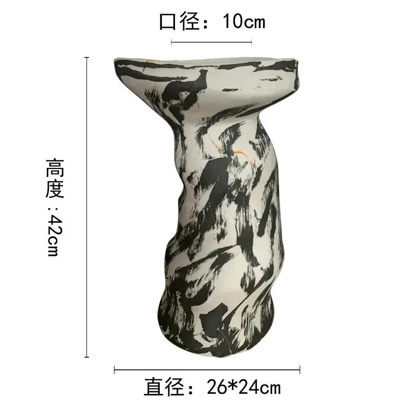 Decorbites abstract clay pot white & black vase living room decor