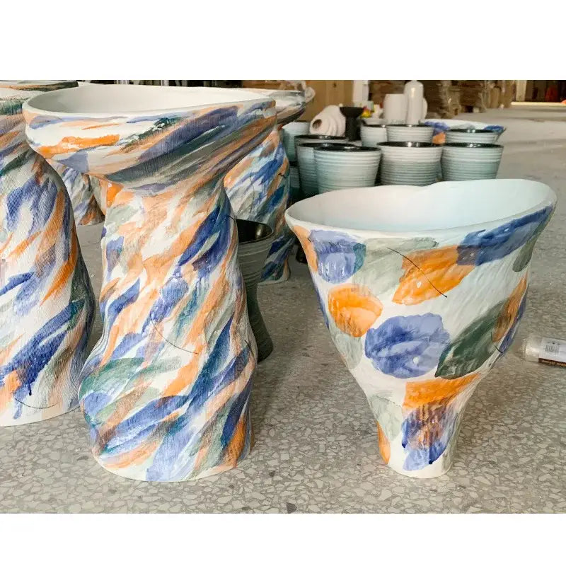 Decorbites abstract clay pot white & black vase living room decor