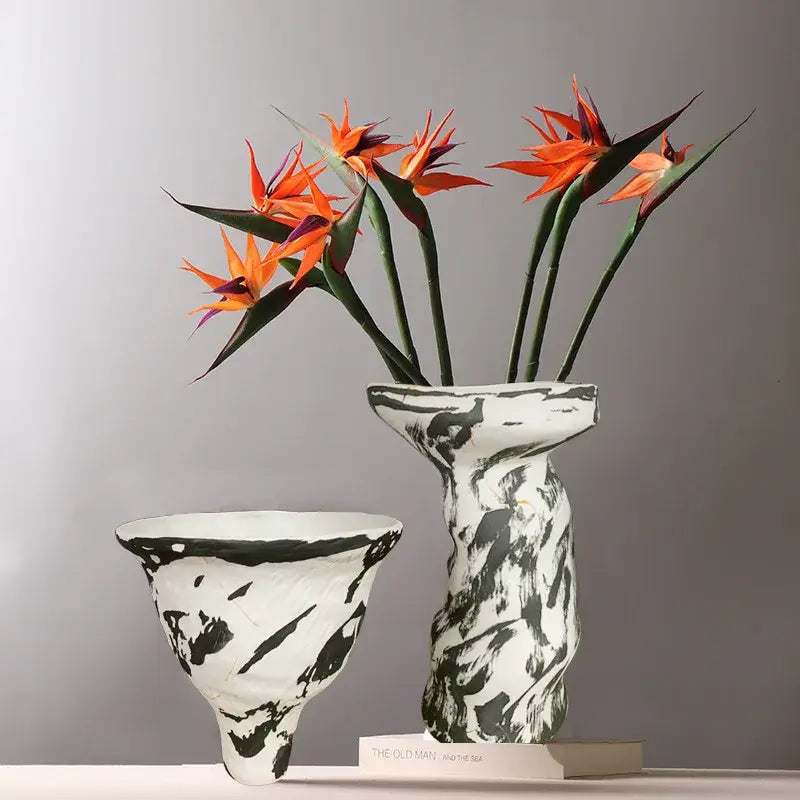 Decorbites abstract clay pot white & black vase living room decor