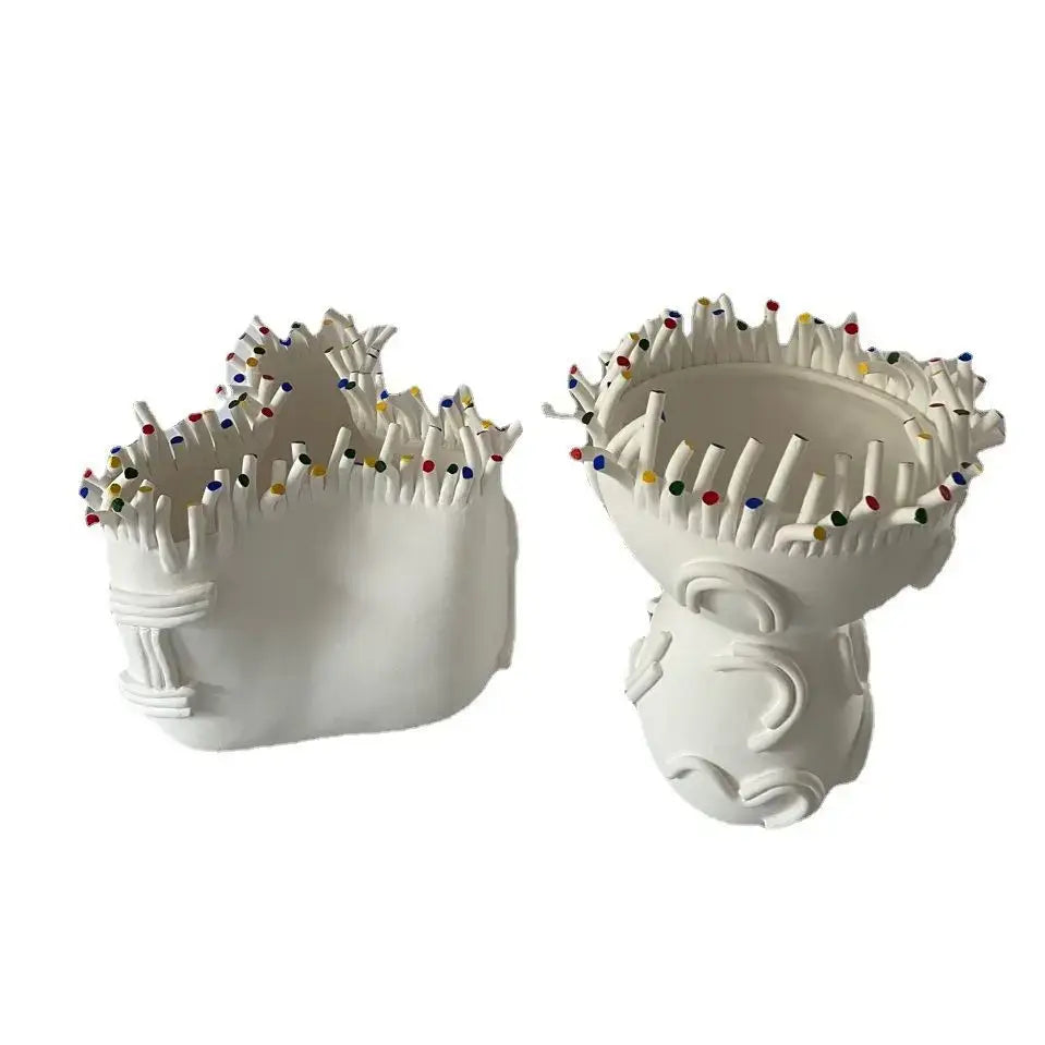 Abstract coral shapes white ceramic head flower pot living room decor