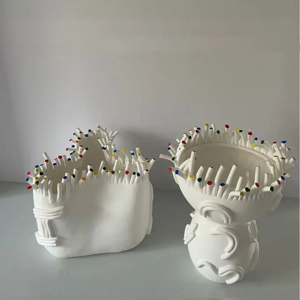 Abstract coral shapes white ceramic head flower pot living room decor