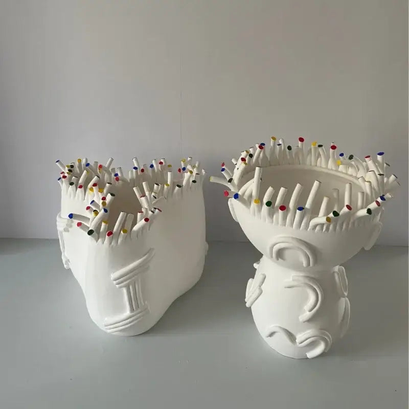 Abstract coral shapes white ceramic head flower pot living room decor